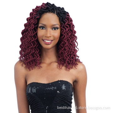 Wholesale 18 inch Curly Faux Locs Wavy Goddess Locs Crochet Hair Braids Pre looped Synthetic Hair Extension Wavy Soft Dreadlock